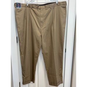 NEW Roundtree & Yorke TravelSmart Big Man Pleated Khaki Pants 54x30 CoreComfort